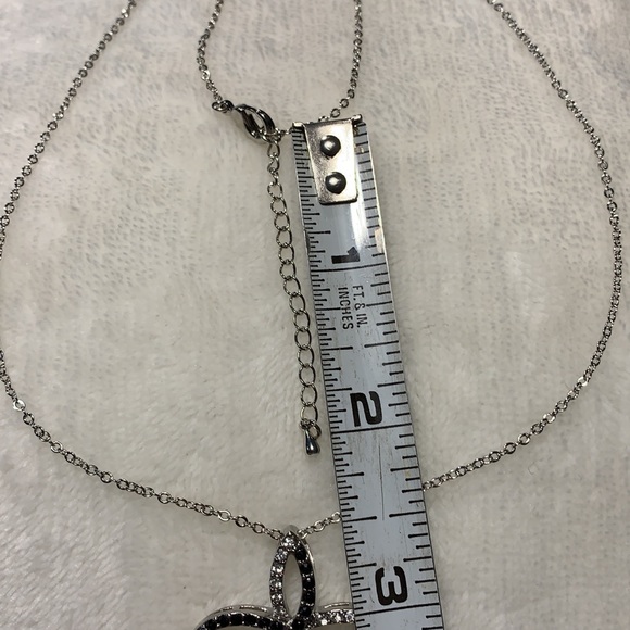 Beautiful silver tone necklace with black and clear stones on cross - Picture 5 of 16